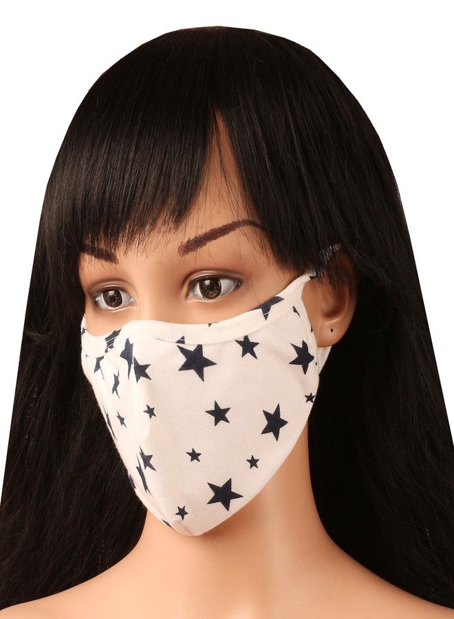 Touchstone Soft Cotton knitted Face Mask - medium size comfortable Washable double layer. (Pack of 3). Blue Grey White - Image 3