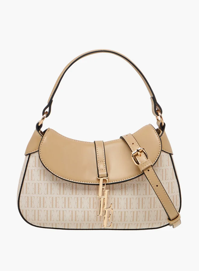 ELLE Monogram Print Crossbody Bag with Adjustable Strap and Flap Closure