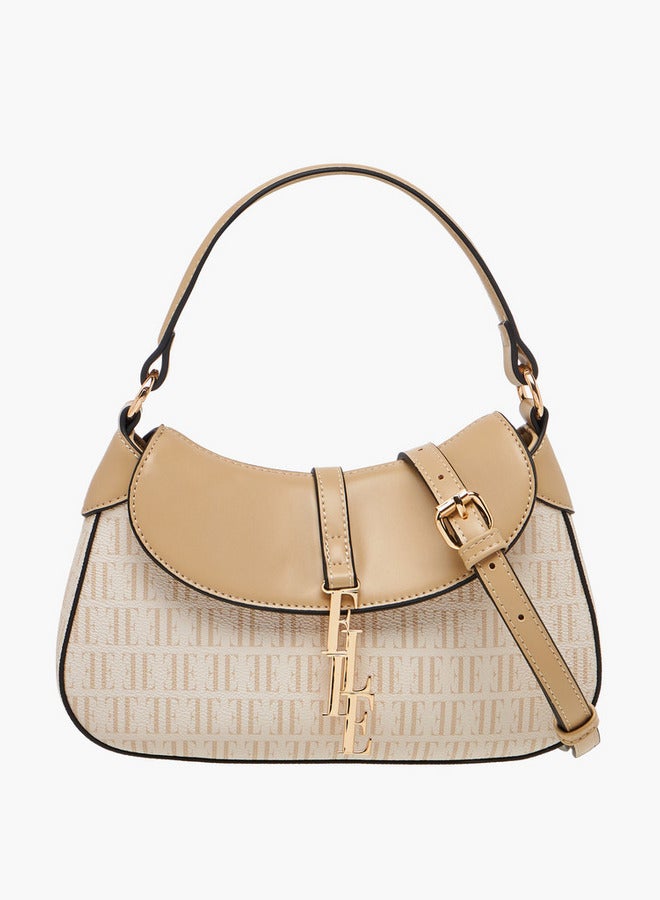 ELLE Monogram Print Crossbody Bag with Adjustable Strap and Flap Closure  - Image 1