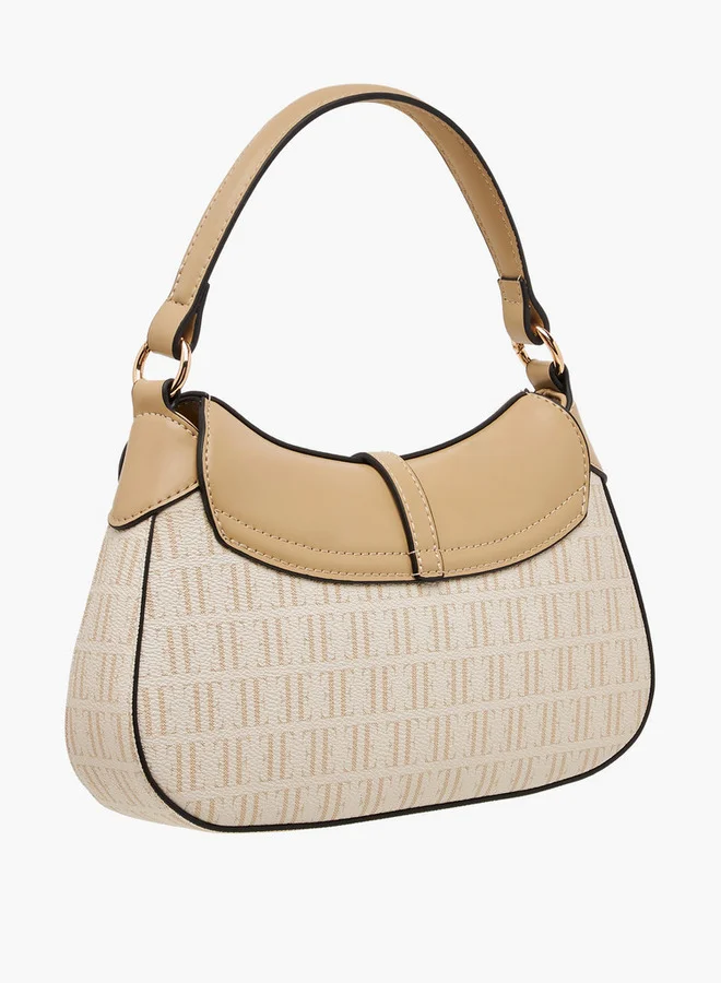 ELLE Monogram Print Crossbody Bag with Adjustable Strap and Flap Closure