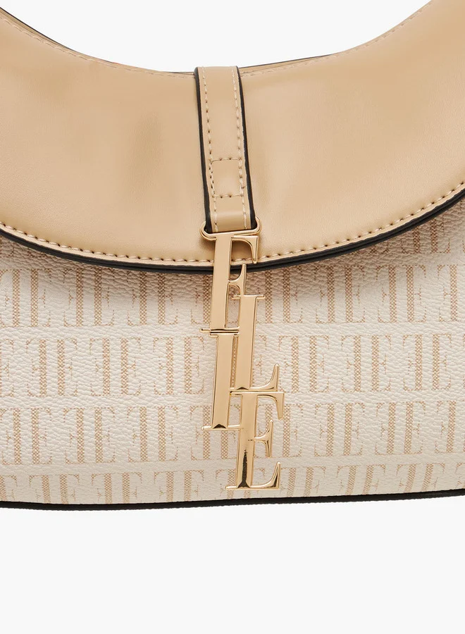 ELLE Monogram Print Crossbody Bag with Adjustable Strap and Flap Closure