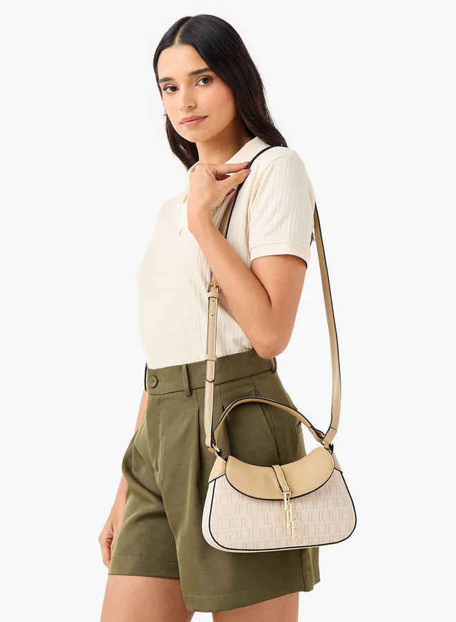 ELLE Monogram Print Crossbody Bag with Adjustable Strap and Flap Closure