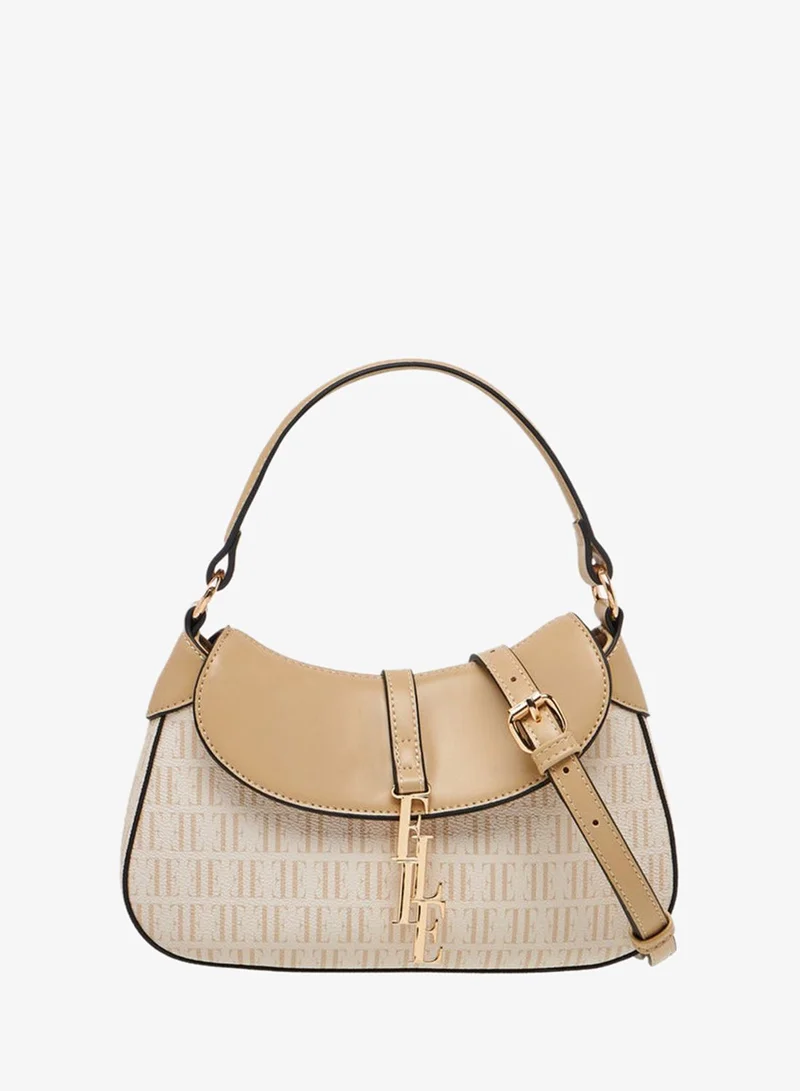 ELLE Monogram Print Crossbody Bag with Adjustable Strap and Flap Closure