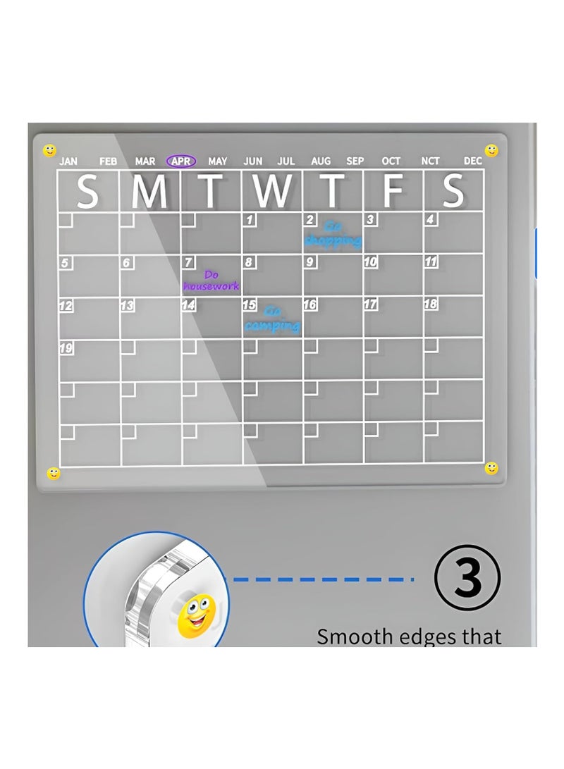 Magnetic wet Erase Calendar Board for Fridge Clear 2 Set Acrylic Calendar Planner Board for Refrigerator Reusable Calendar Whiteboard Includes 6 Markers 3 Colors