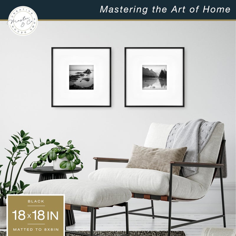 MCS Master & Co. Foundry Metal 18x18 Matted Picture Frame with 8x8 Photo Display, Black Vertical & Horizontal Wall Hanging Frame for Photos & Artwork (2-Pack) - Image 2