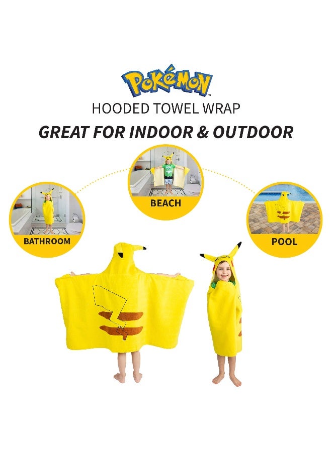 Franco Pokemon Pikachu Bath and Beach Soft Cotton Terry Hooded Towel Wrap, 24" x 50" Franco Kids - Image 4