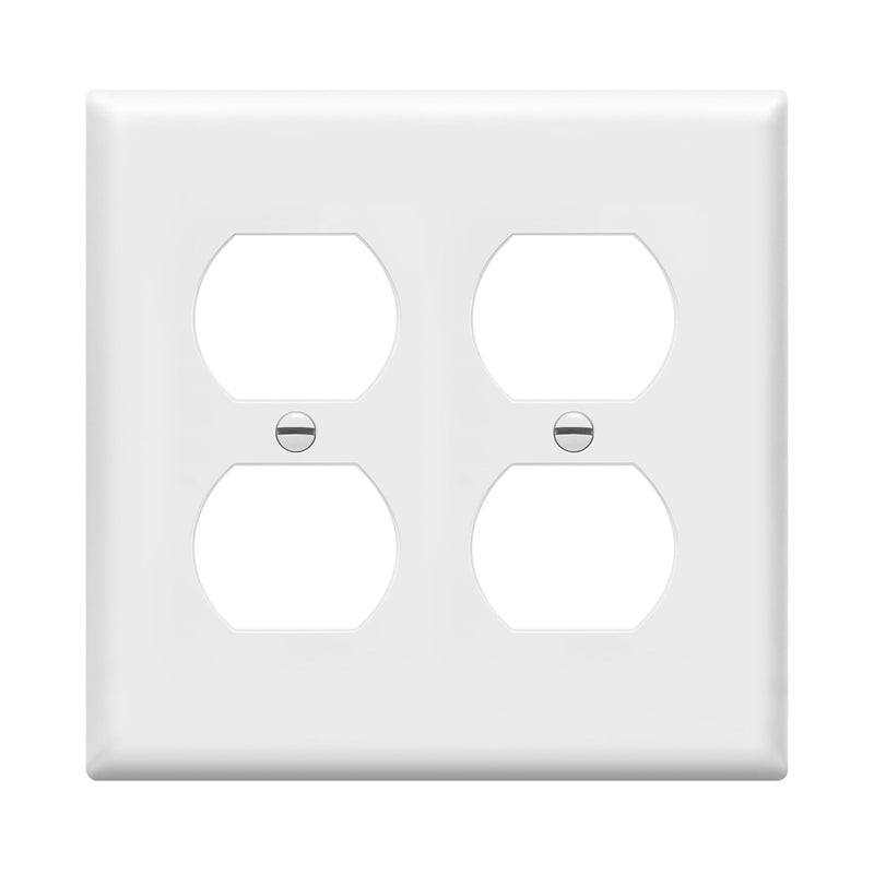Enerlites 8822-W Duplex Receptacle Outlet Wall Plate, Standard Size 2-Gang, Polycarbonate Thermoplastic, White - Image 1