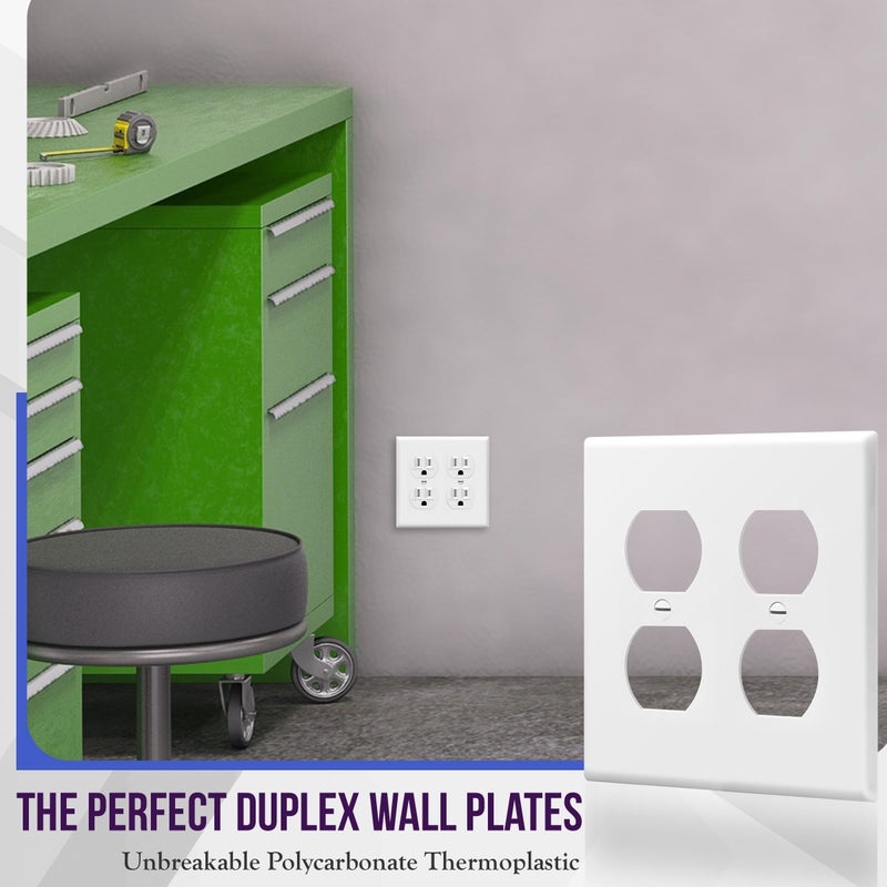 Enerlites 8822-W Duplex Receptacle Outlet Wall Plate, Standard Size 2-Gang, Polycarbonate Thermoplastic, White - Image 3