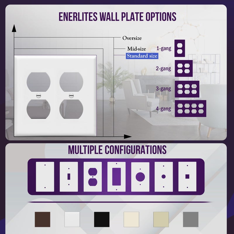 Enerlites 8822-W Duplex Receptacle Outlet Wall Plate, Standard Size 2-Gang, Polycarbonate Thermoplastic, White - Image 5