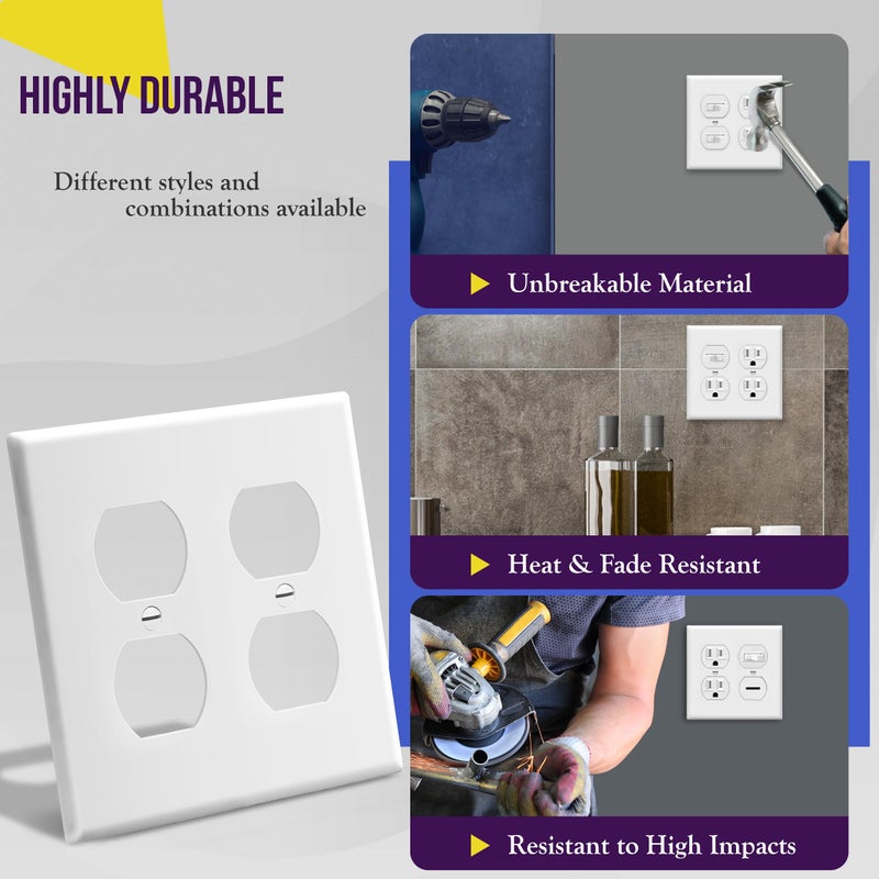 Enerlites 8822-W Duplex Receptacle Outlet Wall Plate, Standard Size 2-Gang, Polycarbonate Thermoplastic, White - Image 4