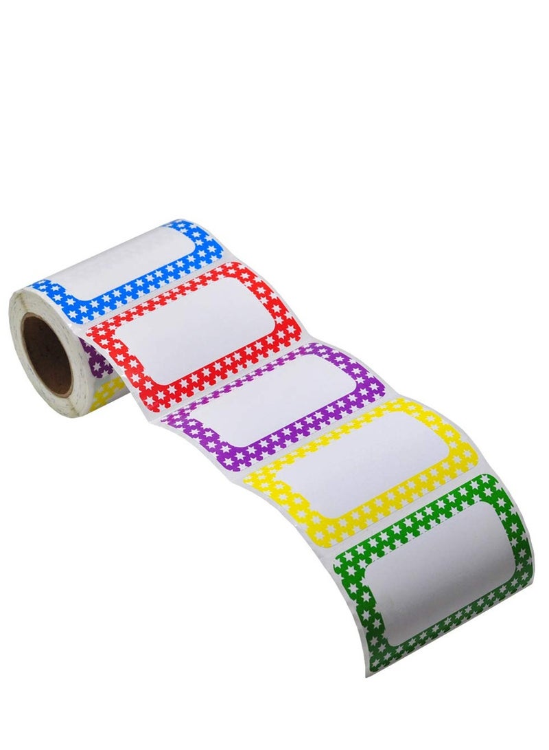 SYOSI ملصقات اسم سادة ملونة - 300 ملصق - 89 مم × 57 مم، ملصقات ملابس للحضانة والمدارس 5 ألوان (نجمة - 300 ملصق) - Image 1