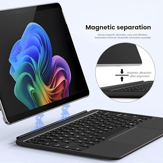 rayihni 7-COLOR BACKLIT KEYBOARD COMPATIBLE WITH MICROSOFT SURFACE PRO 12-INCH (2025) TABLET, MAGNETIC BLUETOOTH EXTERNAL KEYBOARD WITH BUILT-IN SMART TOUCHPAD (BLUE) - Image 2