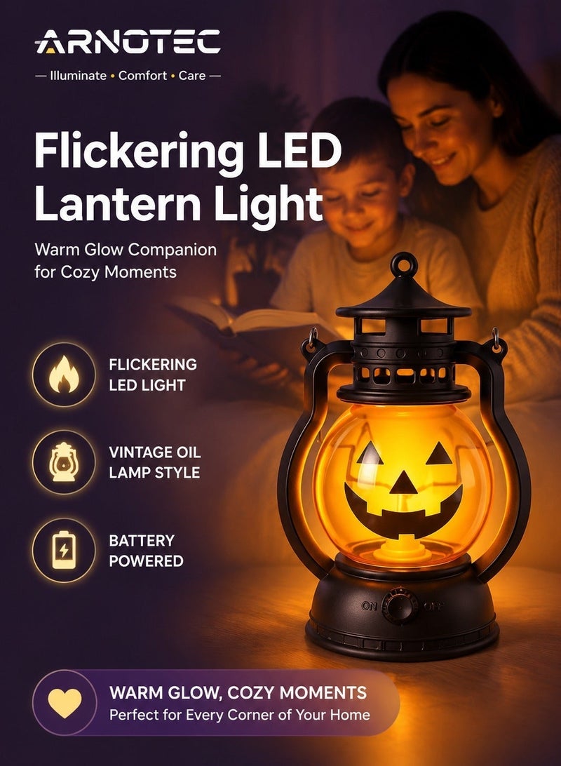 ARNOTEC Pumpkin Lantern with Flickering LED, Portable Jack-O’-Lantern Light, Vintage Handheld Oil Lamp Style, Battery Powered Hanging Pumpkin Decoration for Kids, Party, Porch & Home Decor - Image 1
