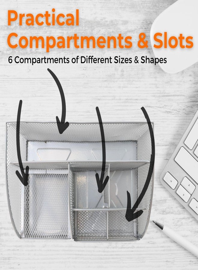 Maypes Mesh Desk Organizer - Office Desk Organizer with Sticky Notes - Desk Accessories Organizer with 6 Compartments and Drawer - Desk Caddy Pen Holder Organizer for Home, Office, School - Image 4