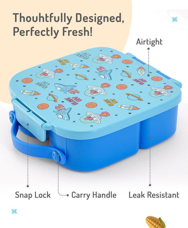 Bonfino Lunch Box, Leak-Resistant Seal, Food-Grade PP and Silicone, Durable, Spacecraft Theme, 3 Years+, 1100 mL, 21.8 x 21.1 x 7.5 cm - Blue - Image 4