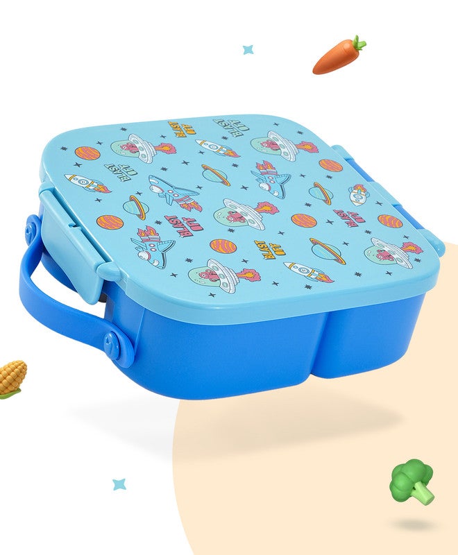 Bonfino Lunch Box, Leak-Resistant Seal, Food-Grade PP and Silicone, Durable, Spacecraft Theme, 3 Years+, 1100 mL, 21.8 x 21.1 x 7.5 cm - Blue - Image 1