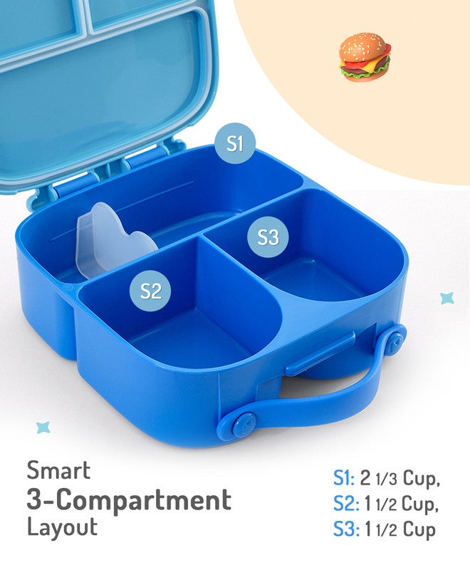 Bonfino Lunch Box, Leak-Resistant Seal, Food-Grade PP and Silicone, Durable, Spacecraft Theme, 3 Years+, 1100 mL, 21.8 x 21.1 x 7.5 cm - Blue - Image 3