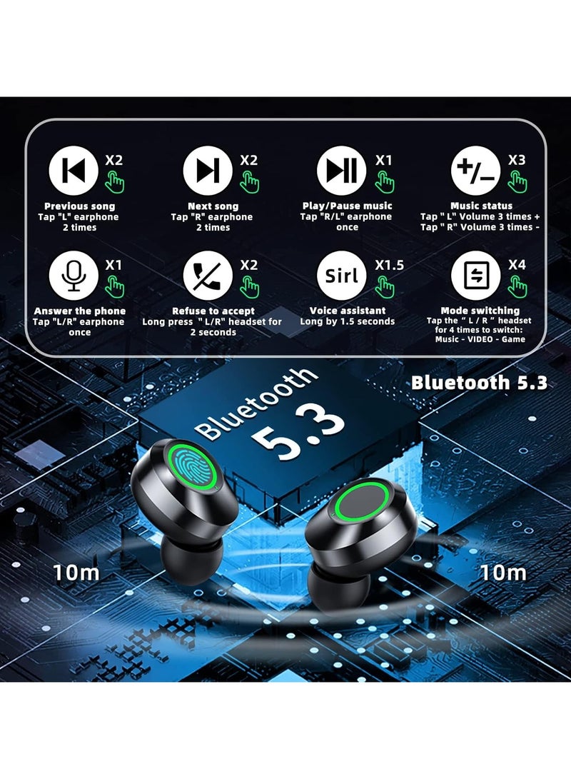 عام سماعات أذن لاسلكية، بلوتوث 5.3، سماعات داخل الأذن مع ميكروفون مدمج، صوت استيريو عالي الدقة، علبة شحن LCD، سماعات داخل الأذن مع تحكم باللمس LED، مثالية للرياضة، العمل، وصالة الألعاب الرياضية. - Image 4