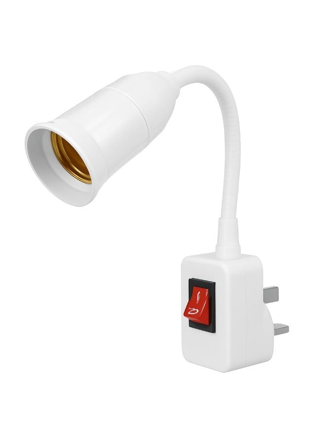 حامل مصباح LED قابل للتركيب بمقبس E27 مع مفتاح تشغيل/إيقاف – ذراع مرن قابل للتعديل للإضاءة في غرفة النوم أو المكتب – أبيض - Image 1