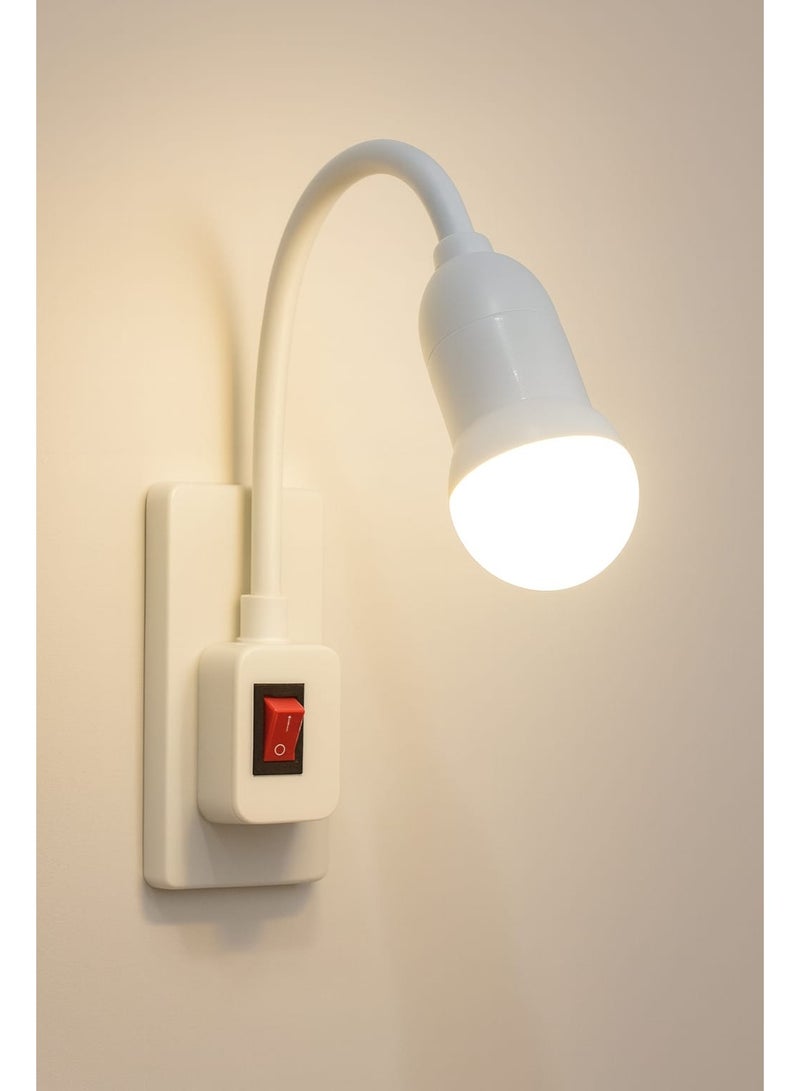 حامل مصباح LED قابل للتركيب بمقبس E27 مع مفتاح تشغيل/إيقاف – ذراع مرن قابل للتعديل للإضاءة في غرفة النوم أو المكتب – أبيض - Image 5