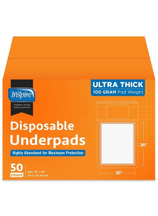 Inspire XL 30 x 36 Ultra 100 Grams Super Absorbent Bed Pads for Incontinence (50) - Image 1