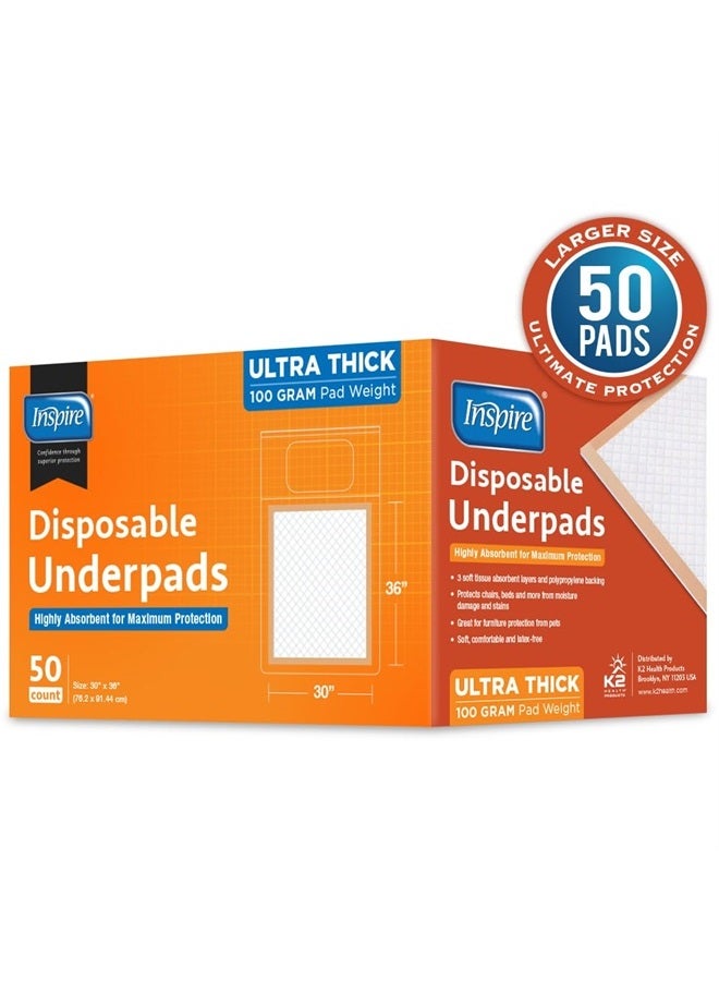 Inspire XL 30 x 36 Ultra 100 Grams Super Absorbent Bed Pads for Incontinence (50) - Image 3