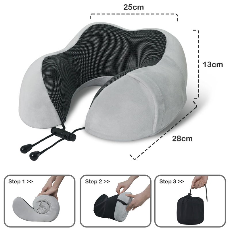 Elvodosia Travel Pillow, Memory Foam Neck Pillow for Traveling, U Shape Neck Pillow Airplane Portable Flight Pillow Travel Kit with 3D Contoured Eye Masks and Earplug for Plane Train Car Home Office - Grey - Image 5