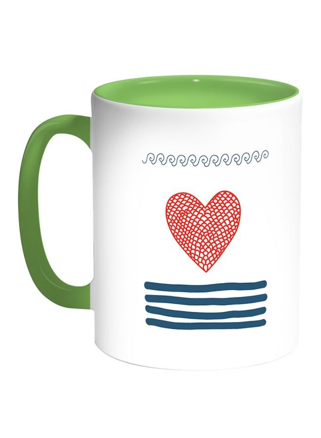 RKN Heart-Shaped Fishing Net Printed Coffee Mug White/Green 11ounce - Image 2