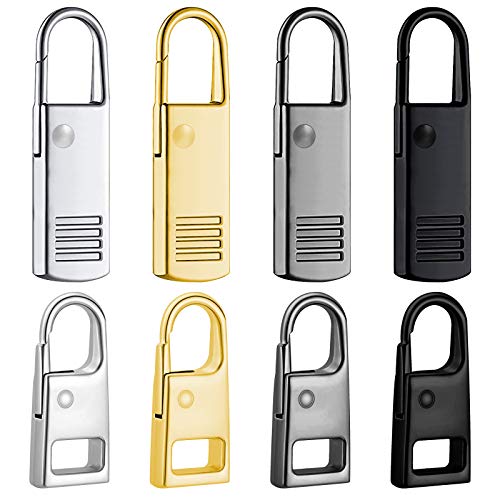 FENGWANGLI Zipper Pull Replacement, FENGWANGLI 8 Pieces Detachable Zipper Pull Tab Repair Kit for Luggage Clothing Jackets Backpacks Boots Purse Coat, 4 Colors(Silver, Black, Steel and Gold) - Image 1