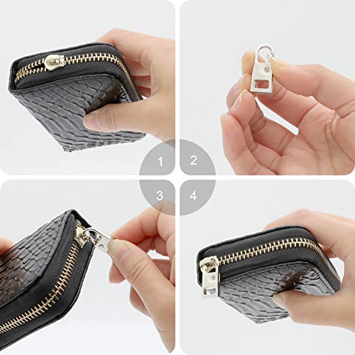 FENGWANGLI Zipper Pull Replacement, FENGWANGLI 8 Pieces Detachable Zipper Pull Tab Repair Kit for Luggage Clothing Jackets Backpacks Boots Purse Coat, 4 Colors(Silver, Black, Steel and Gold) - Image 3
