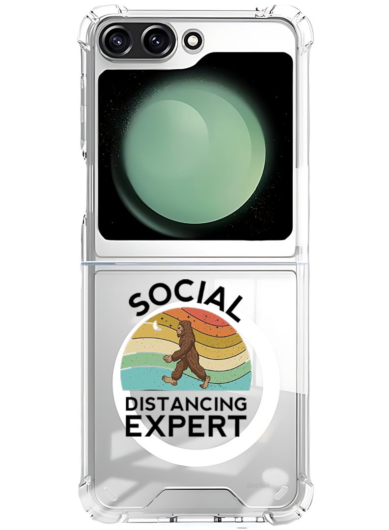 Theodor Magnetic Case for Samsung Galaxy Z Flip 5 Compatible with MagSafe Wireless Charging, Shockproof Phone Bumper Cover Social Distancing expert black - Image 1