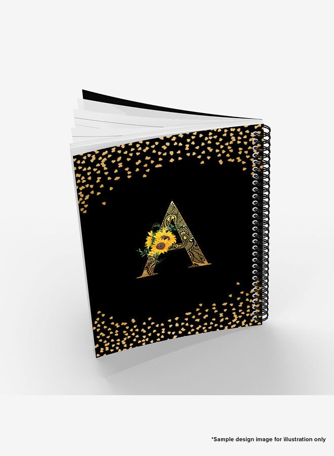 Designer A5 Spiral Notebook Memo Notepad Journal - Custom Monogram Initial Letter Mandala Floral Pattern Alphabet - I - Black