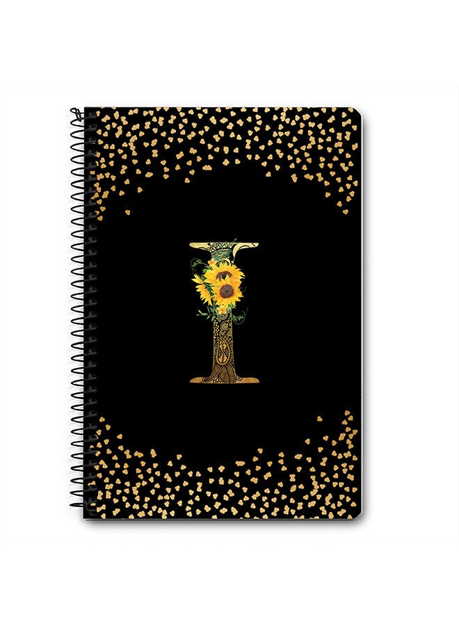 Stylizedd Designer A5 Spiral Notebook Memo Notepad Journal - Custom Monogram Initial Letter Mandala Floral Pattern Alphabet - I - Black  - Image 1