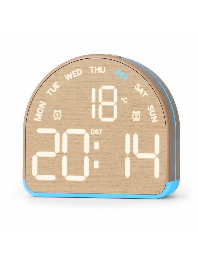 Wooden LED Digital Alarm Clock – Time, Temperature & Day Display with Dual Alarm and Colorful Backlight - Image 1