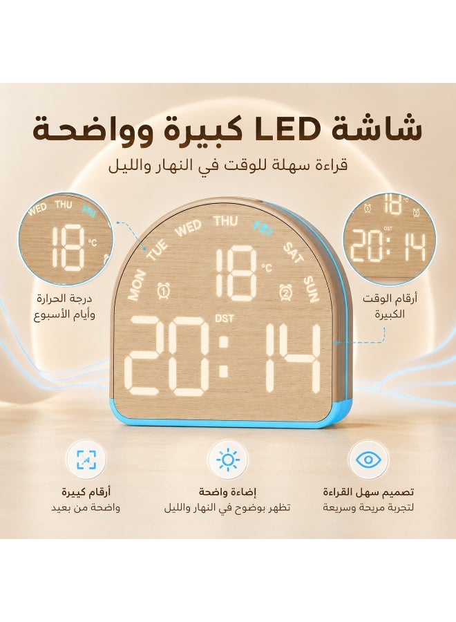 Wooden LED Digital Alarm Clock – Time, Temperature & Day Display with Dual Alarm and Colorful Backlight - Image 2