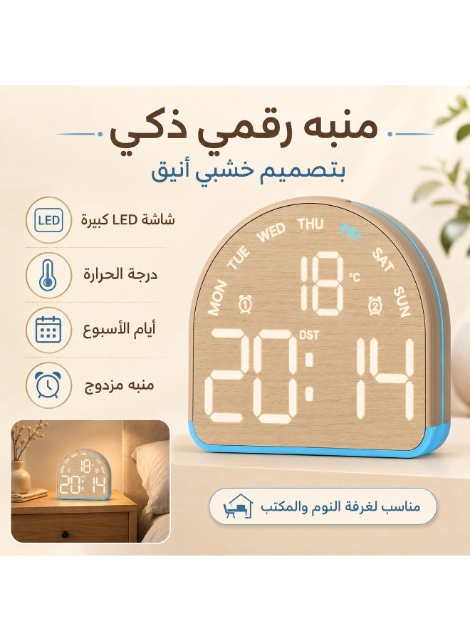Wooden LED Digital Alarm Clock – Time, Temperature & Day Display with Dual Alarm and Colorful Backlight - Image 5
