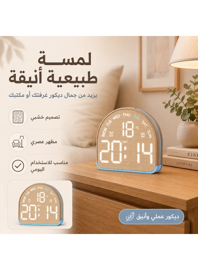 Wooden LED Digital Alarm Clock – Time, Temperature & Day Display with Dual Alarm and Colorful Backlight - Image 4