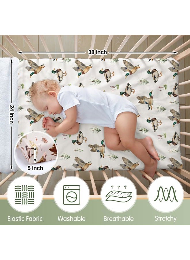Mindsoft 2 Pcs Mallard Duck Infant Crib Sheets Set 24 in. x 38 in Mini Portable Crib Sheet Newborn Bedding Nursery Baby Sheets for Girl Boys Baby Gifts Breathable Only for Pack and Play - Image 2