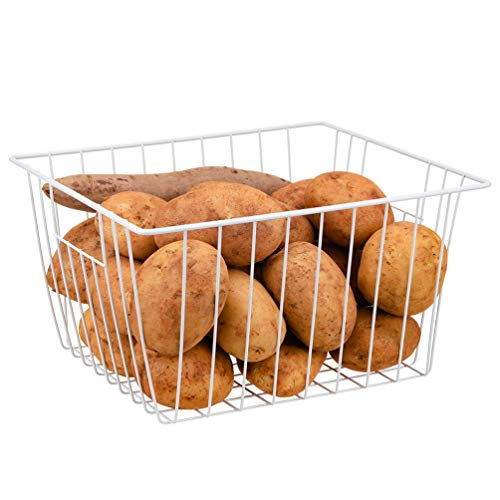lonpute Freezer Basket Organizer, Refrigerator Metal Wire Storage Divider, Household Container Bins with Handles for Kitchen, Pantry, Cabinet, Closets - Pearl White (6, 11in x 10in x 5.5in) - Image 4