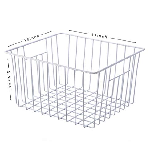 lonpute Freezer Basket Organizer, Refrigerator Metal Wire Storage Divider, Household Container Bins with Handles for Kitchen, Pantry, Cabinet, Closets - Pearl White (6, 11in x 10in x 5.5in) - Image 2