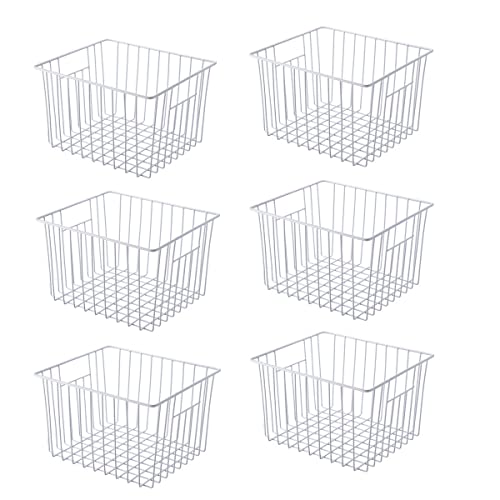 lonpute Freezer Basket Organizer, Refrigerator Metal Wire Storage Divider, Household Container Bins with Handles for Kitchen, Pantry, Cabinet, Closets - Pearl White (6, 11in x 10in x 5.5in) - Image 1