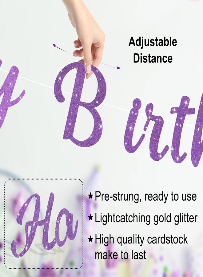 Danadia Pre-Strung Happy Birthday Banner, NO DIY Birthday Decorations with Circle Dot Garland and Butterflies, Happy Birthday Party Decorations for Women Girls (Purple) - Image 3