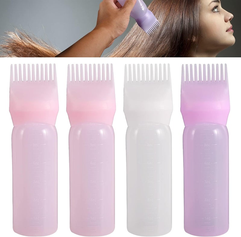 Abnaok Root Comb Applicator Bottle 6 Ounce Applicator Bottle for Hair Dye Bottle Applicator Brush with Graduated Scale 4 Pack