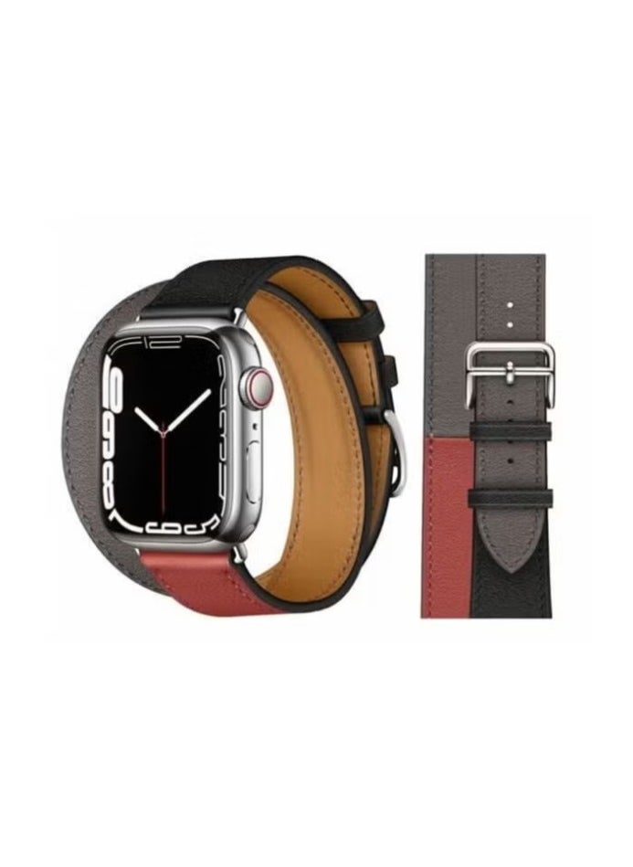 vesus - Double Tour Leather Replacement Band For Apple Watch 45/44/42mm - Image 1