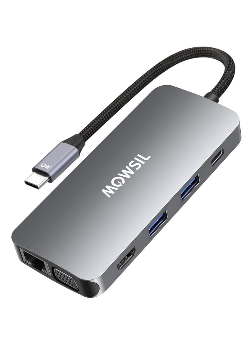 MOWSIL 10 in 1 USB C Hub 4K HDMI and FHD VGA Dual Video Output Type C Hub, PD 100W, Gigabit Ethernet, 3 USB 3.0 Ports, USB C to 3.5mm, SD/TF Slot Multiport Adapter for MacBook Pro/Air 2023, HP, - Image 1