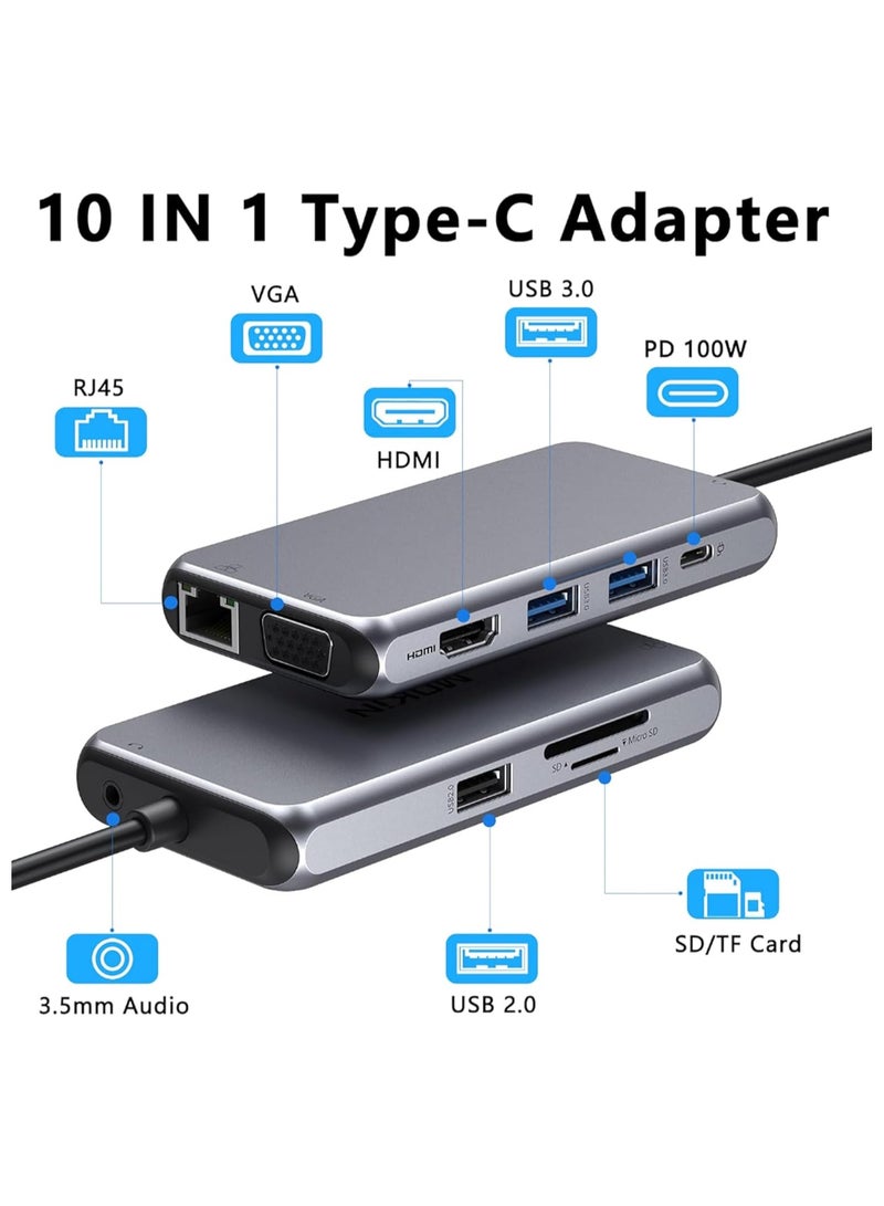 MOWSIL 10 in 1 USB C Hub 4K HDMI and FHD VGA Dual Video Output Type C Hub, PD 100W, Gigabit Ethernet, 3 USB 3.0 Ports, USB C to 3.5mm, SD/TF Slot Multiport Adapter for MacBook Pro/Air 2023, HP, - Image 5