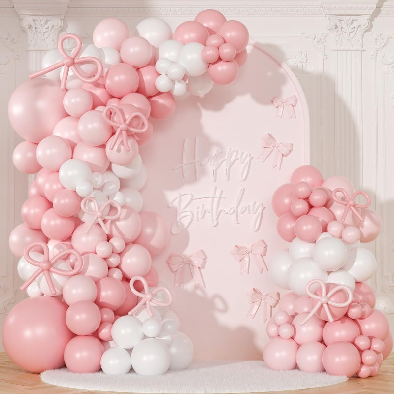 NUTTYBASH Coquette Birthday Decorations 145 Pcs Pink and White Balloon Garland Arch Kit Include Light Pink White Bow Balloons Different Size for Baby Shower Gender Reavel Wedding Party Decorations - Image 2