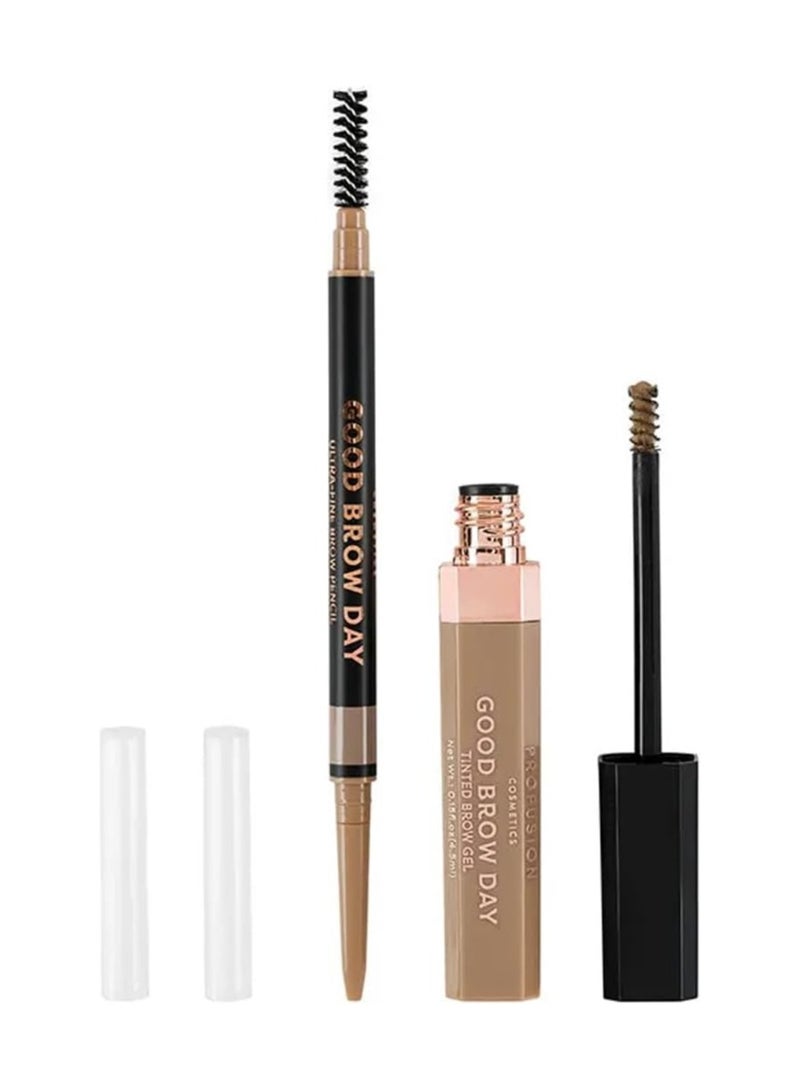 بروفيوجن كوزميتكس مجموعة Good Brow Day المكونة من قطعتين لتحقيق كمال الحواجب باستخدام قلم رفيع للغاية وجل حواجب ملون مقاوم للماء. تعريف طويل الأمد لحواجب مذهلة وأساسيات العناية. - Image 1