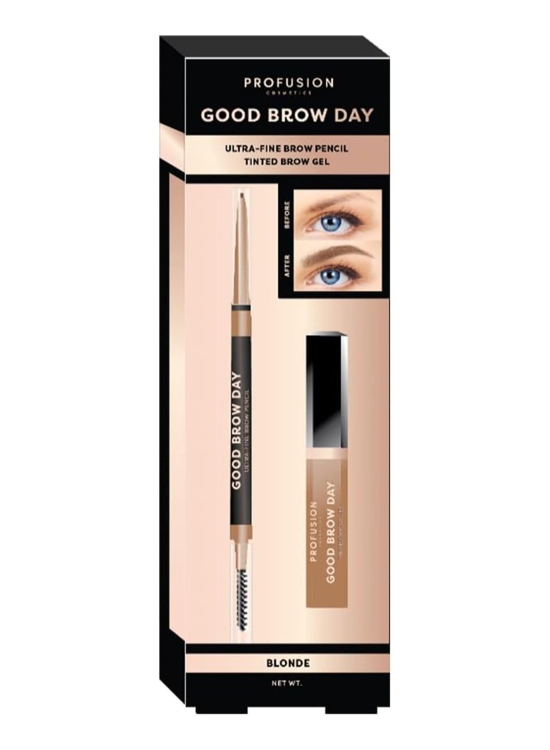 بروفيوجن كوزميتكس مجموعة Good Brow Day المكونة من قطعتين لتحقيق كمال الحواجب باستخدام قلم رفيع للغاية وجل حواجب ملون مقاوم للماء. تعريف طويل الأمد لحواجب مذهلة وأساسيات العناية. - Image 2