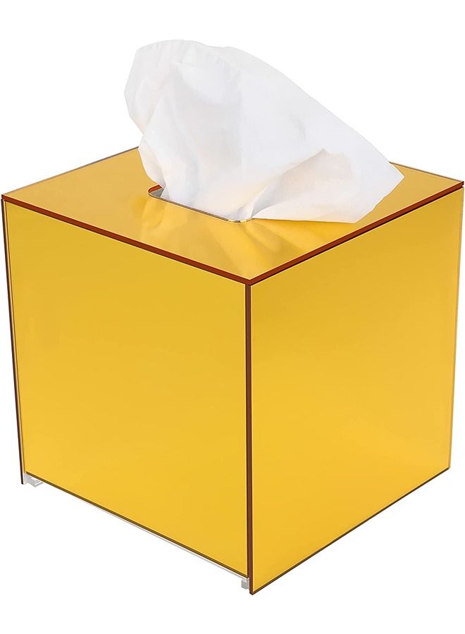 LAMSIT IBDAA - Acrylic Tissue Box Holder Case Storage Case Mirror Box Napkin Holder Organizer Square 14x14x14 cm Gold Mirror - Image 1